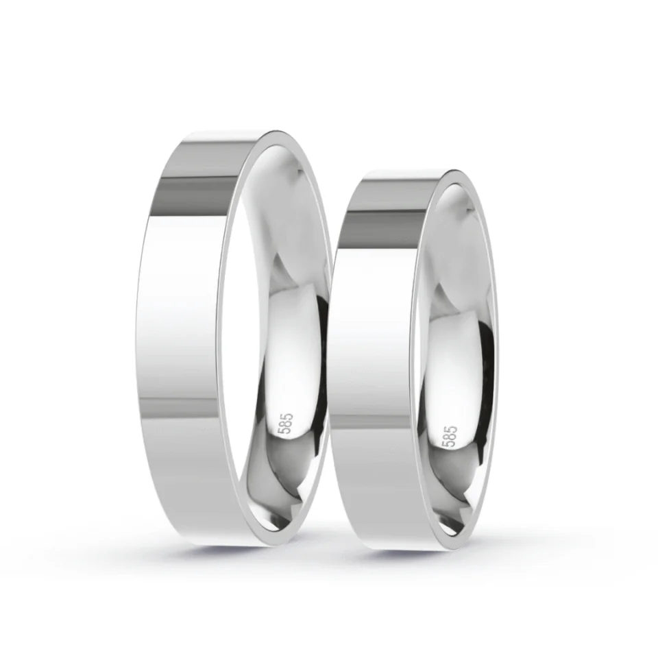 Argollas de Matrimonio Planas Oro blanco 18K 4mm 10,5g - Par