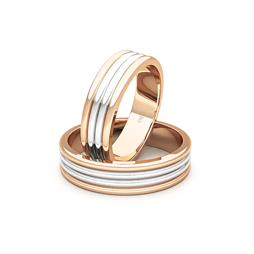 Argollas de Matrimonio Franjas Bicolor Rosa 18K 5mm - Par