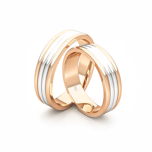 Anillo de Matrimonio &ndash; Bicolor franjas 5 mm  Rosado en oro bicolor 18k &mdash; Joyer&iacute;a C&aacute;ceres