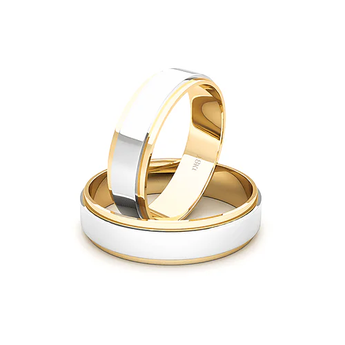 Argollas de Matrimonio Canto Bicolor Amarillo 18K 5mm - Par