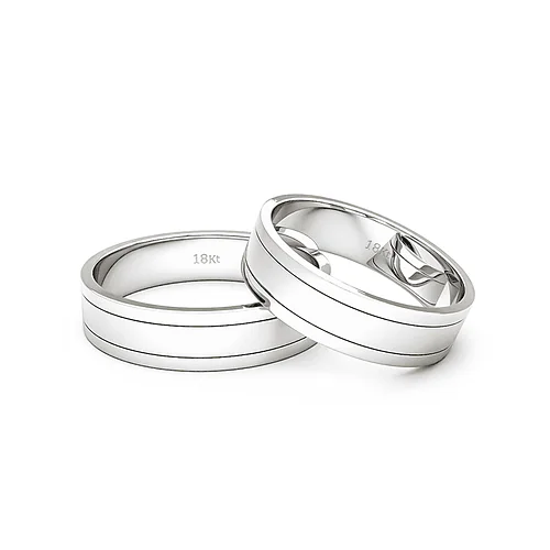Anillo de Matrimonio &ndash; Planas con lineas &ndash; 5 mm Oro Blanco &mdash; Joyer&iacute;a C&aacute;ceres
