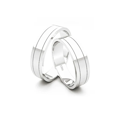 Anillo de Matrimonio – Planas con lineas – 5 mm Oro Blanco — Joyería Cáceres