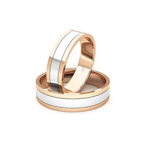 Argollas de Matrimonio Planas Core Bicolor Rosa 18K 5mm - Par