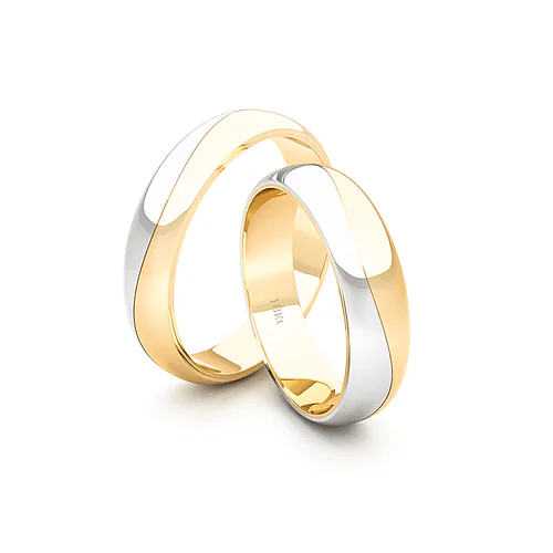 Anillo de Matrimonio &ndash; media ca&ntilde;a Bicolor  4,5 mm  Amarillo en oro bicolor 18k &mdash; Joyer&iacute;a C&aacute;ceres
