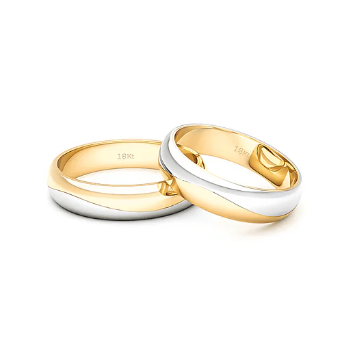 Anillo de Matrimonio – media caña Bicolor  4,5 mm  Amarillo en oro bicolor 18k — Joyería Cáceres