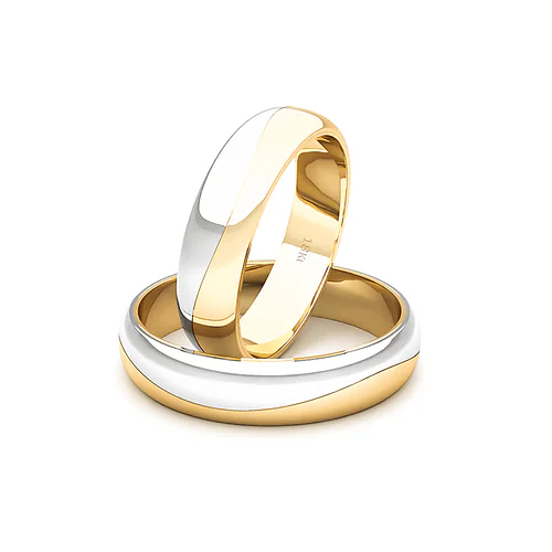 Argollas de Matrimonio Media Ca&ntilde;a Bicolor Amarillo 18K 4,5mm - Par
