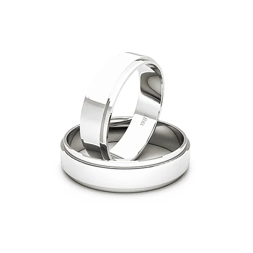 Argollas de Matrimonio Ingl&eacute;s Cantos Oro blanco 18K 5mm - Par