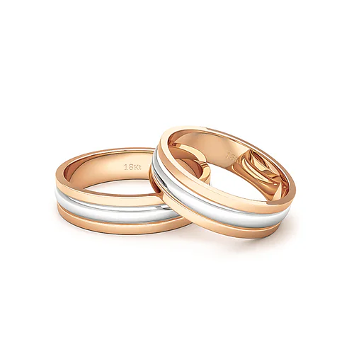 Anillo de Matrimonio – Bicolor canales 5 mm Rosado en oro bicolor 18k — Joyería Cáceres