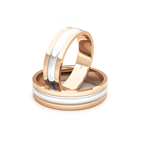 Argollas de Matrimonio Canales Bicolor Rosa 18K 5mm - Par