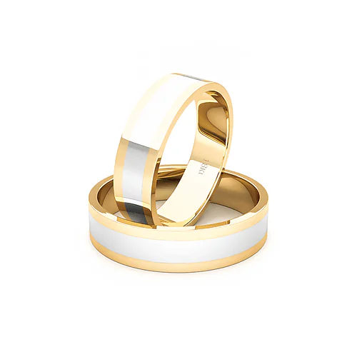 Argollas de Matrimonio Queen Planas Bicolor Amarillo 18K 5mm - Par