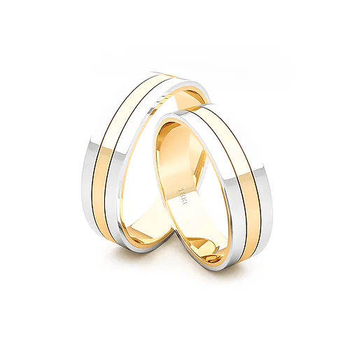 Anillo de Matrimonio – Planas Bicolor 5 mm – Amarillo en oro bicolor 18k — Joyería Cáceres