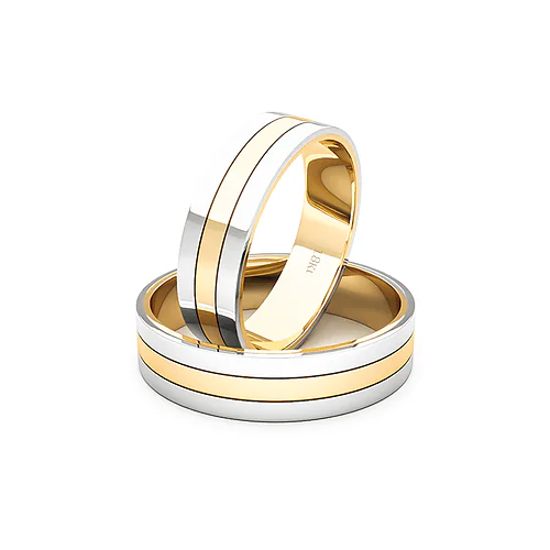 Argollas de Matrimonio Planas Bicolor Amarillo 18K 5mm - Par