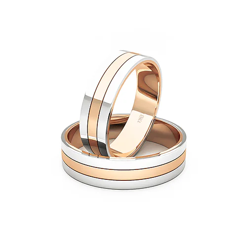 Argollas de Matrimonio Planas Bicolor Rosa 18K 5mm - Par