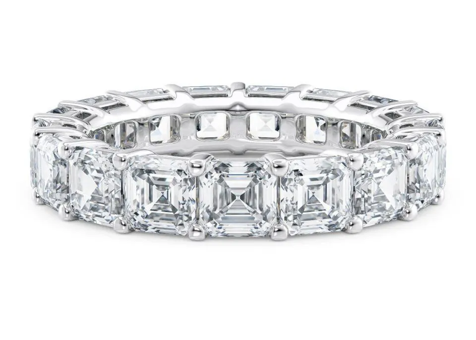 Anillo de Compromiso Regent Asscher Eternidad en oro blanco 18k — Joyería Cáceres